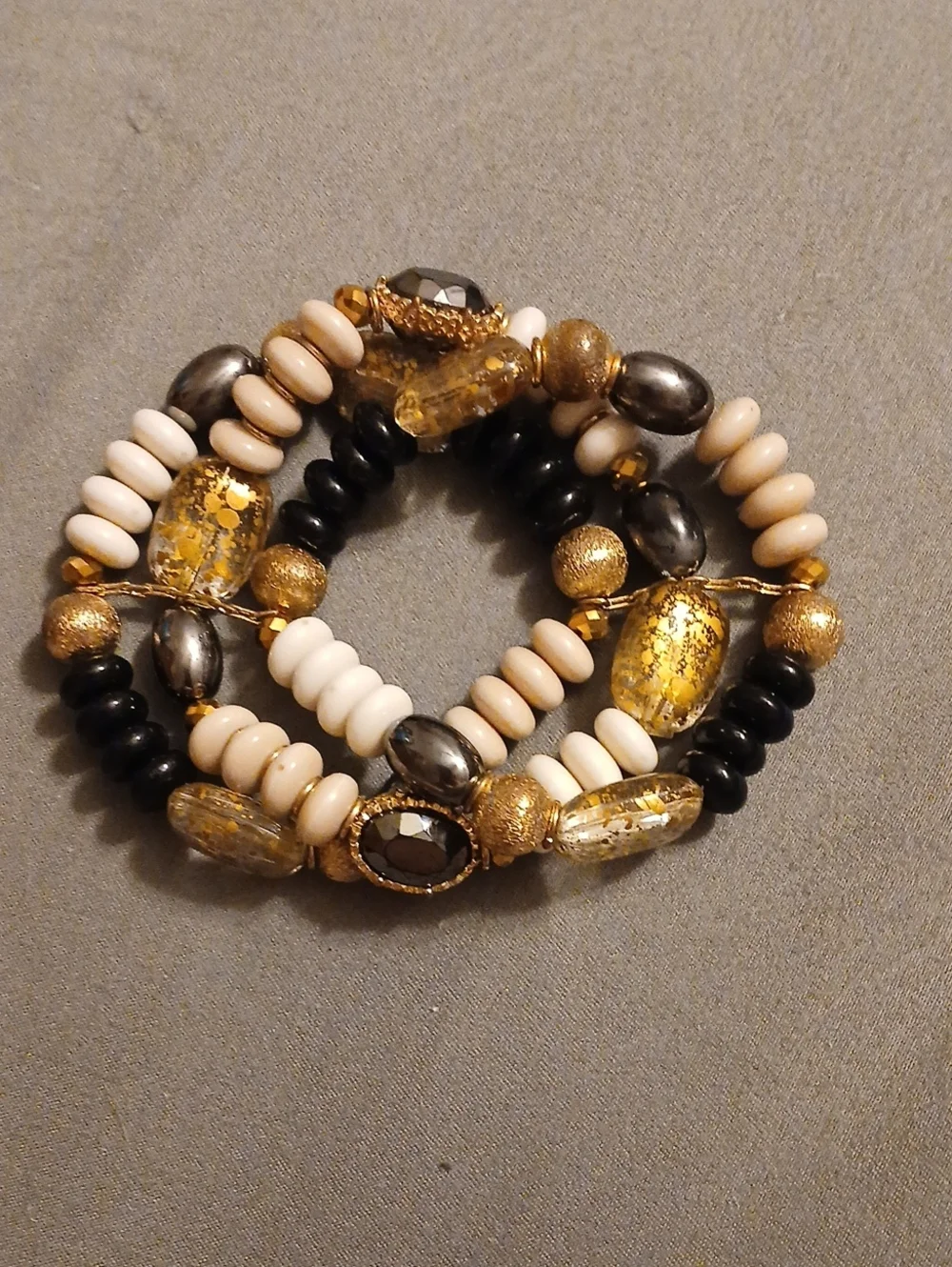 Gold & Black Beaded Stretch Bracelet Set